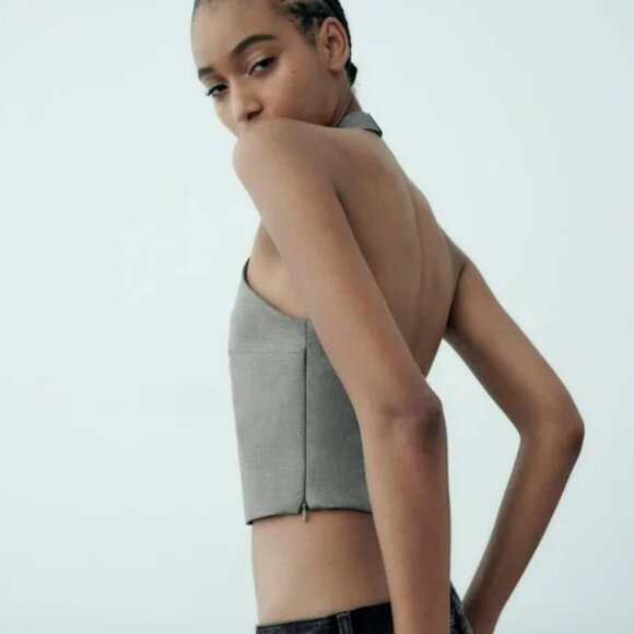 NWT ZARA TIE HALTER TOP GRAY - Picture 4 of 8